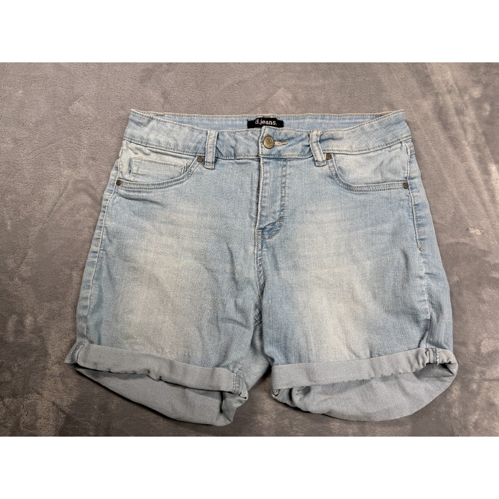 D Jeans Shorts Womens 10 Blue Denim Cotton Stretch Mid Rise Cuffed Hem Casual